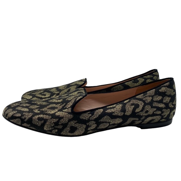 J. Crew Womens Shoes Smoking Flats Size 8 Black Gold Slip On Feminine Chic - Picture 2 of 13